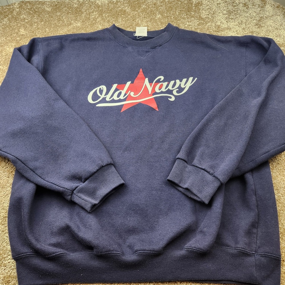Vtg Old Navy Mens XL Navy Blue Graphic Star Logo Pullover Sweatshirt Crew Neck